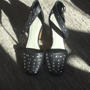 Studded ankle strapped heel